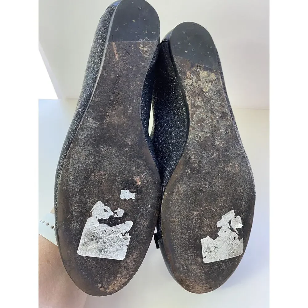 9 M Vera Wang Lavender Collection Label Black Shimmer Ballet Flats Leather